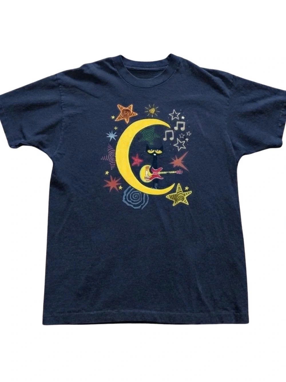 Gildan Navy Short-Sleeve Tee with Yellow Moon & Pink Guitar Graphic